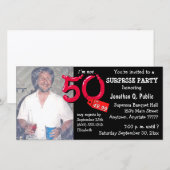 Black Surprise 50th Birthday Party Photo Invite (Voorkant / Achterkant)