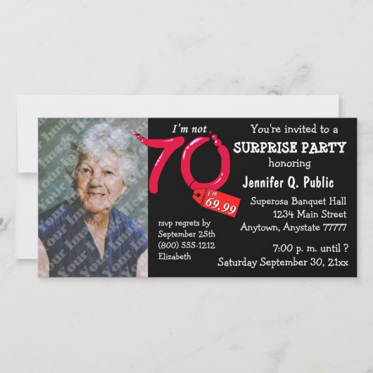 Black Surprise 70th Birthday Party Photo Invite (Voorkant)