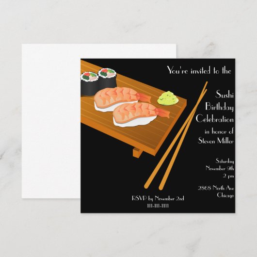 Black Sushi verjaardagsuitnodiging Kaart (Voorkant / Achterkant)