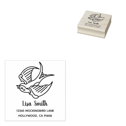 Black Swallow Flash Tattoo Return-adres Rubberstempel (Gestempeld)