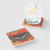 Black Swallowtail Butterfly op Gerberia Daisy Stenen Onderzetter (Zijkant)