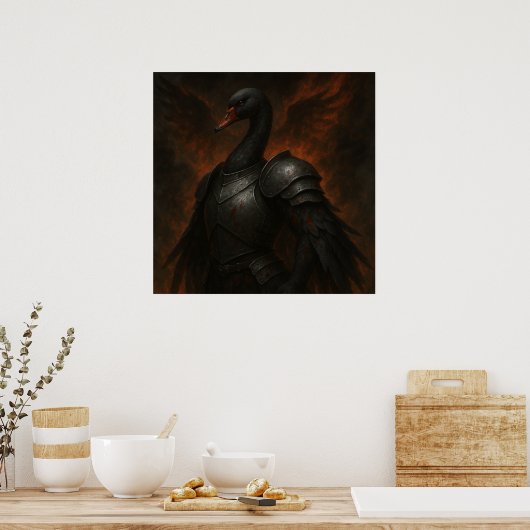 Black Swan Knight – Dark Fantasy Warrior Poster (Keuken)