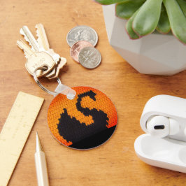 Black Swan Profile in Bright Sunset Crochet Print Sleutelhanger