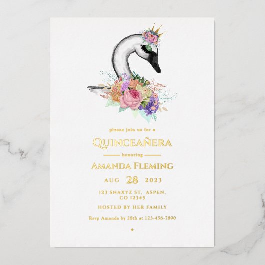 Black Swan Quinceañera Folie Uitnodiging (Voorkant)