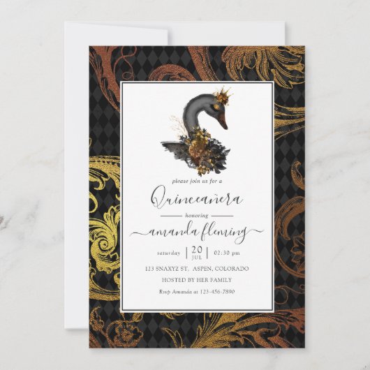 Black Swan Quinceañera Kaart (Voorkant)