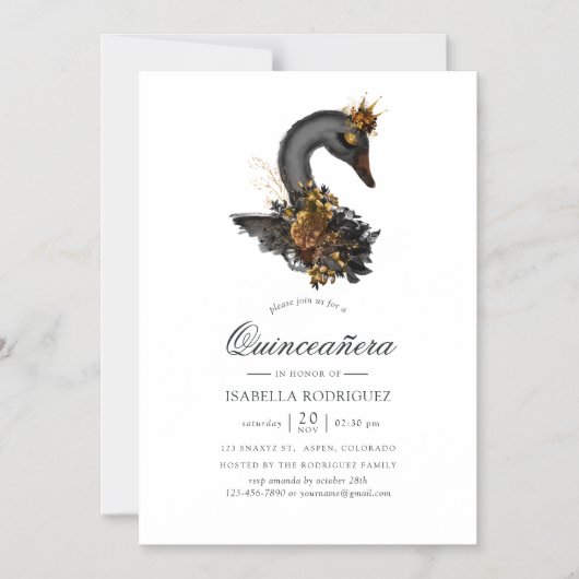 Black Swan Quinceañera Magnetische Uitnodiging (Voorkant)