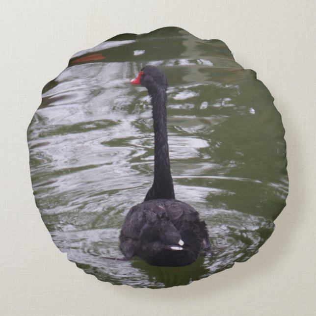 Black Swan Round Pillow Rond Kussen (Achterkant)