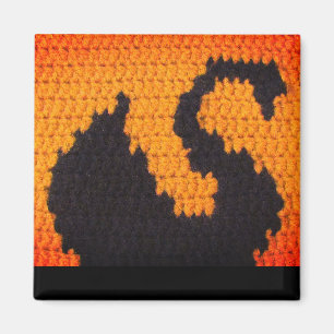 Black Swan Silhouette en Sunset Crochet Print op Magneet