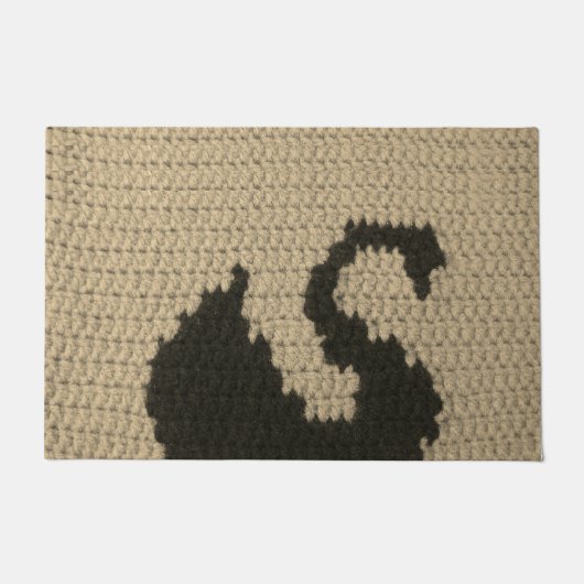 Black Swan Silhouette Natural Crochet Print Deurmat (Voorkant)
