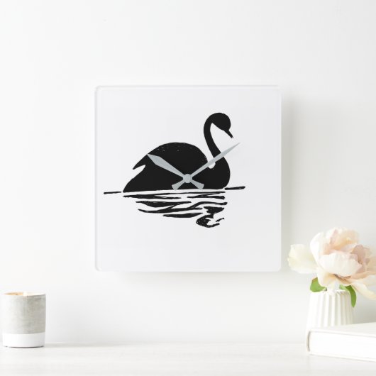 Black Swan Silhouette Vierkante Klok (Huis)