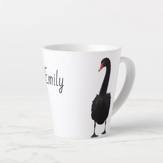 Black Swan Wildlife Art Persoonlijke naam Dier Latte Mok (Rechterhoek)