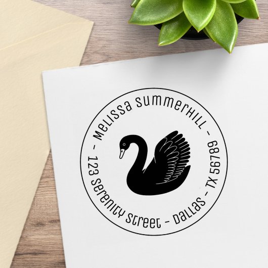 Black Swan Wings up Ronde Adres Rubberstempel