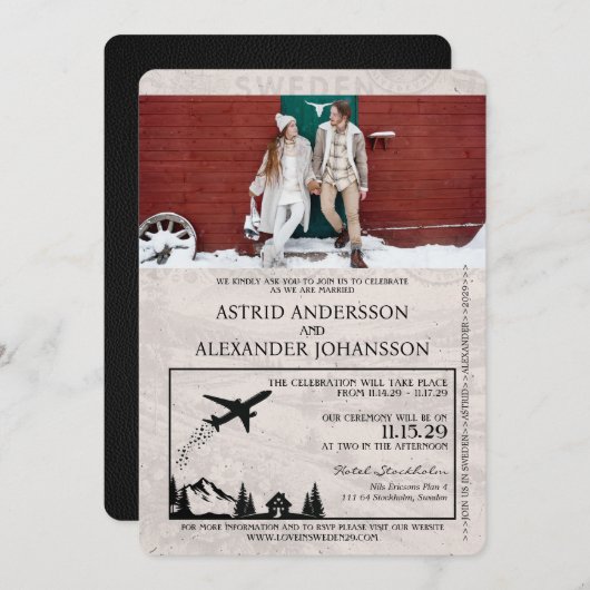 Black Sweden Passport Uitnodiging voor de bruiloft (Voorkant / Achterkant)