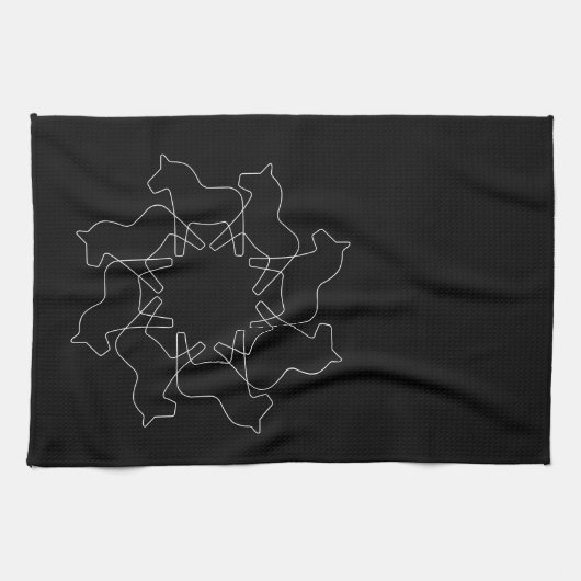 Black Swedish Dala Horse Snowflake Theedoek (Horizontaal)