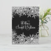 Black Sweet 16 Diamond Snowflake Winter Wonderland Kaart (Staand voorkant)