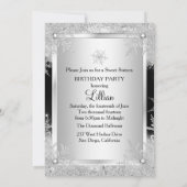 Black Sweet 16 Diamond Snowflake Winter Wonderland Kaart (Achterkant)