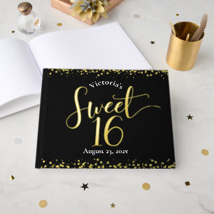 Black Sweet 16 Verjaardag Keepsake Echt Gouden Fol Gastenboek