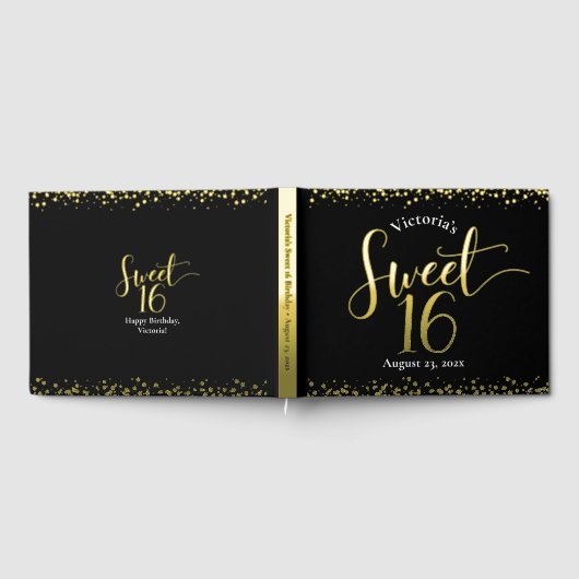 Black Sweet 16 Verjaardag Keepsake Echt Gouden Fol Gastenboek (Volledig)