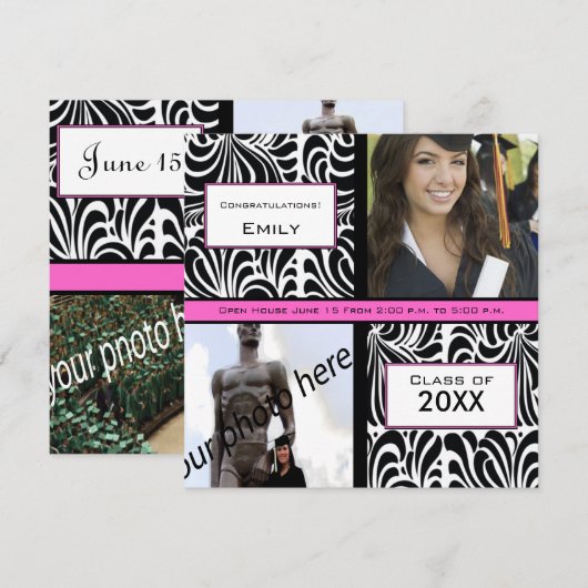 Black Swirl Afstuderen Farewell Invitation Kaart (Voorkant / Achterkant)