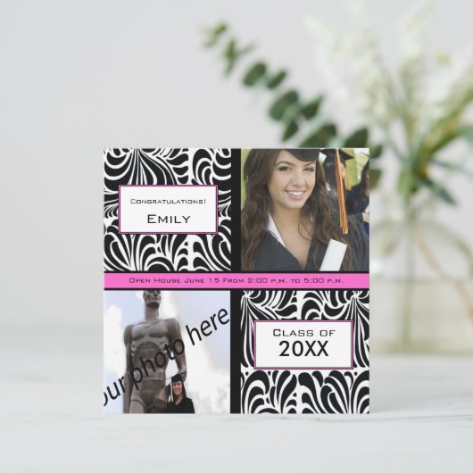 Black Swirl Afstuderen Farewell Invitation Kaart (Staand voorkant)