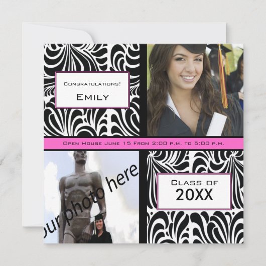 Black Swirl Afstuderen Farewell Invitation Kaart (Voorkant)