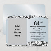 Black Swirl & Blue 60th Wedding Jubileum Foto Kaart (Voorkant / Achterkant)