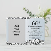 Black Swirl & Blue 60th Wedding Jubileum Foto Kaart (Staand voorkant)