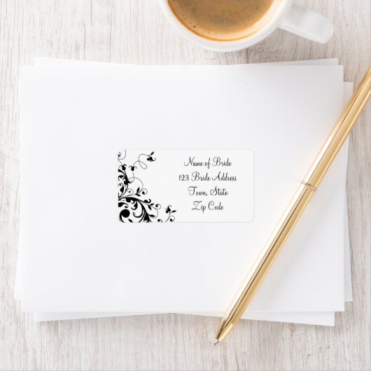 Black Swirl Bruiloft RSVP Retouradres Label (Insitu)