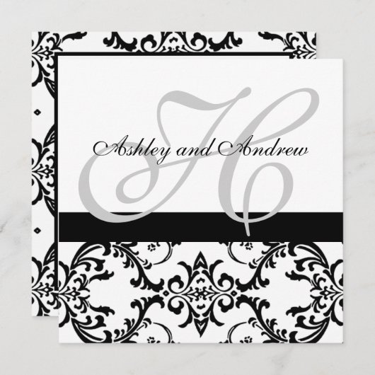 Black Swirl Damask Wedding Uitnodiging (Voorkant / Achterkant)