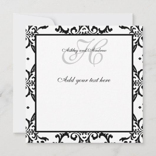Black Swirl Damask Wedding Uitnodiging (Achterkant)
