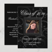 Black Swirl Elegant Photo Afstuderen Kaart (Voorkant / Achterkant)