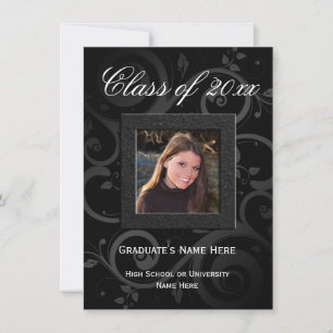 Black Swirl Elegant Photo Afstuderen Kaart