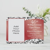 Black Swirl en Ruby 40th Wedding Jubileum Kaart (Staand voorkant)