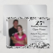 Black Swirl en Silver 25th Wedding Jubileum Kaart (Voorkant / Achterkant)