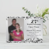 Black Swirl en Silver 25th Wedding Jubileum Kaart (Staand voorkant)