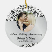 Black Swirl en Silver 25th Wedding Jubileum Keramisch Ornament (Voorkant)