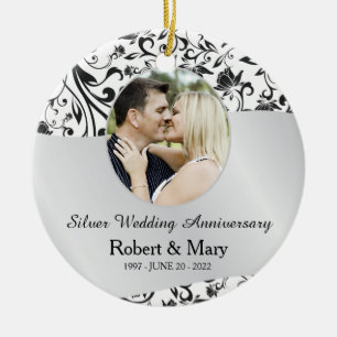 Black Swirl en Silver 25th Wedding Jubileum Keramisch Ornament