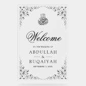 Black Swirl Frame Muslim Wedding Welcome Frosted Acryl Bord (Voorkant)