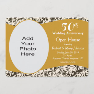 Black Swirl & Gold Jubileum 50th Wedding Kaart