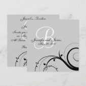 Black Swirl Monogram B Gray Wedding Invitations Kaart (Voorkant / Achterkant)