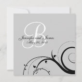 Black Swirl Monogram B Gray Wedding Invitations Kaart (Voorkant)