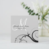 Black Swirl Monogram Gray Weddenschap Kaart (Staand voorkant)