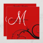 Black Swirl Monogram Red Weddenschap Kaart (Voorkant / Achterkant)
