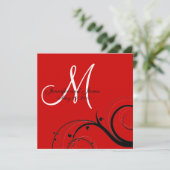 Black Swirl Monogram Red Weddenschap Kaart (Staand voorkant)