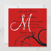 Black Swirl Monogram Red Weddenschap Kaart (Achterkant)