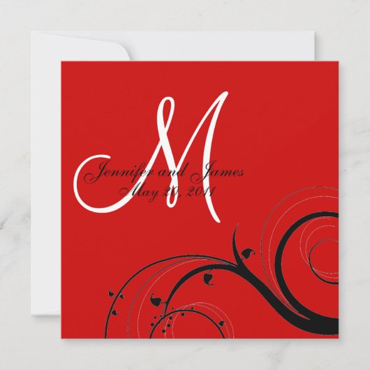 Black Swirl Monogram Red Weddenschap Kaart (Voorkant)