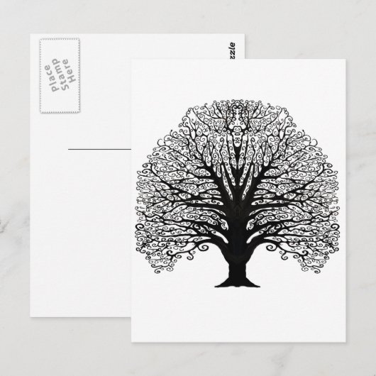 Black Swirl Tree Briefkaart (Voorkant / Achterkant)