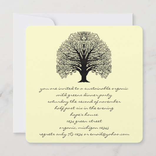 Black Swirl Tree Invitation Kaart (Voorkant)