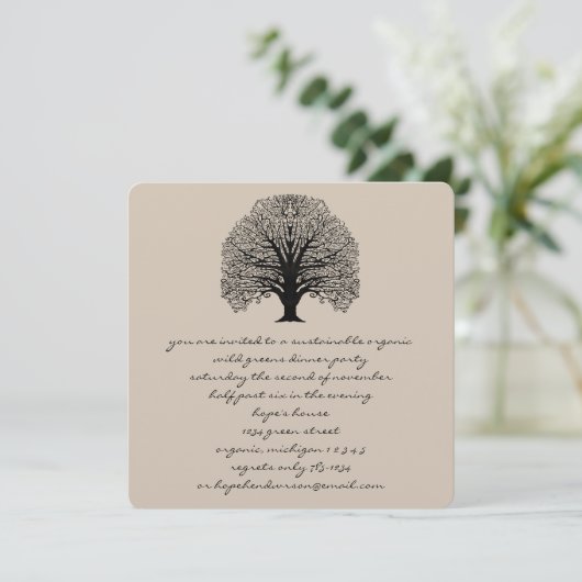 Black Swirl Tree Invitation Kaart (Staand voorkant)