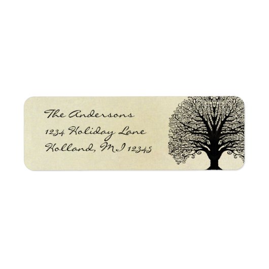 Black Swirl Tree Return-adres Etiket (Voorkant)